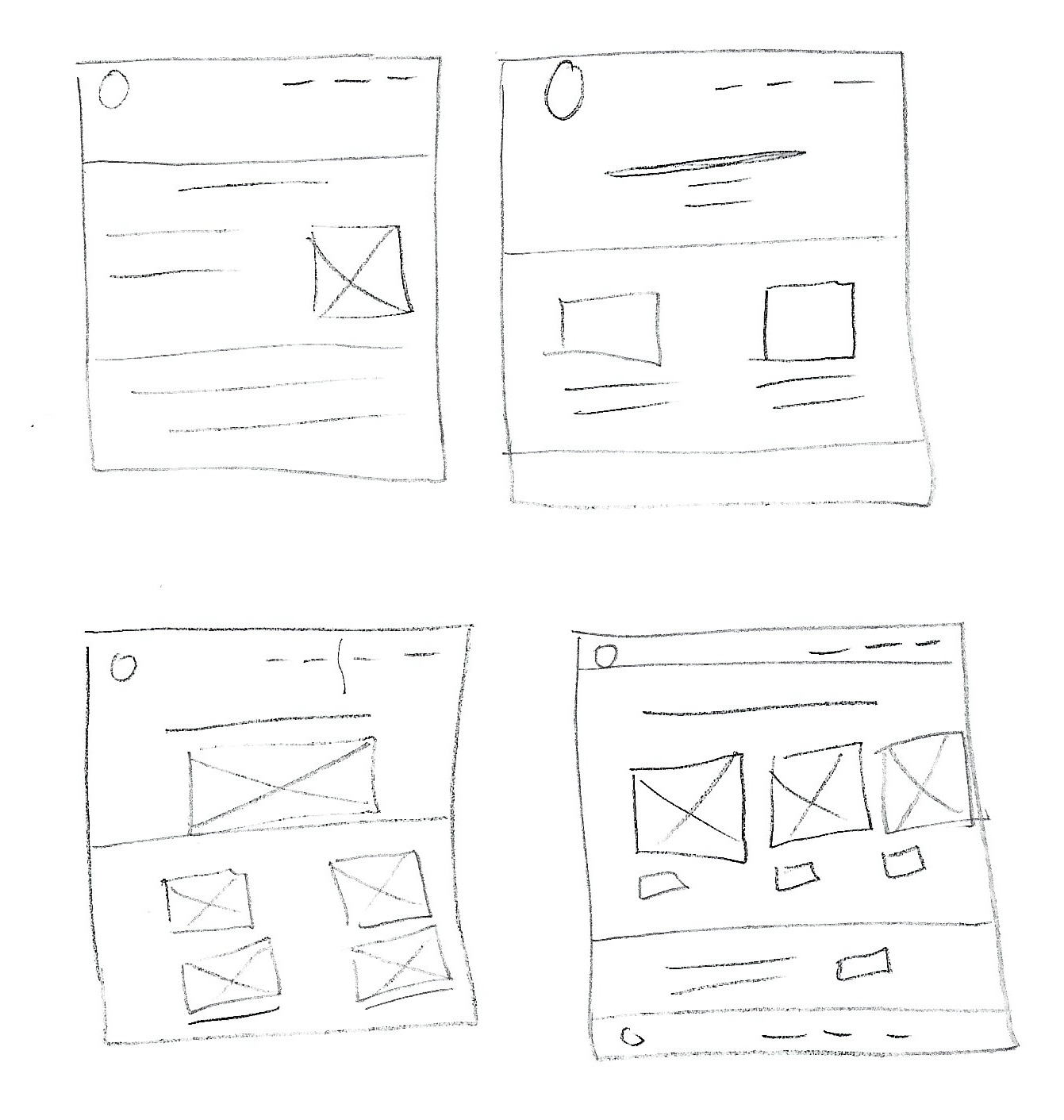 Round 1 wireframes — hand-drawn sketches exploring page structure
