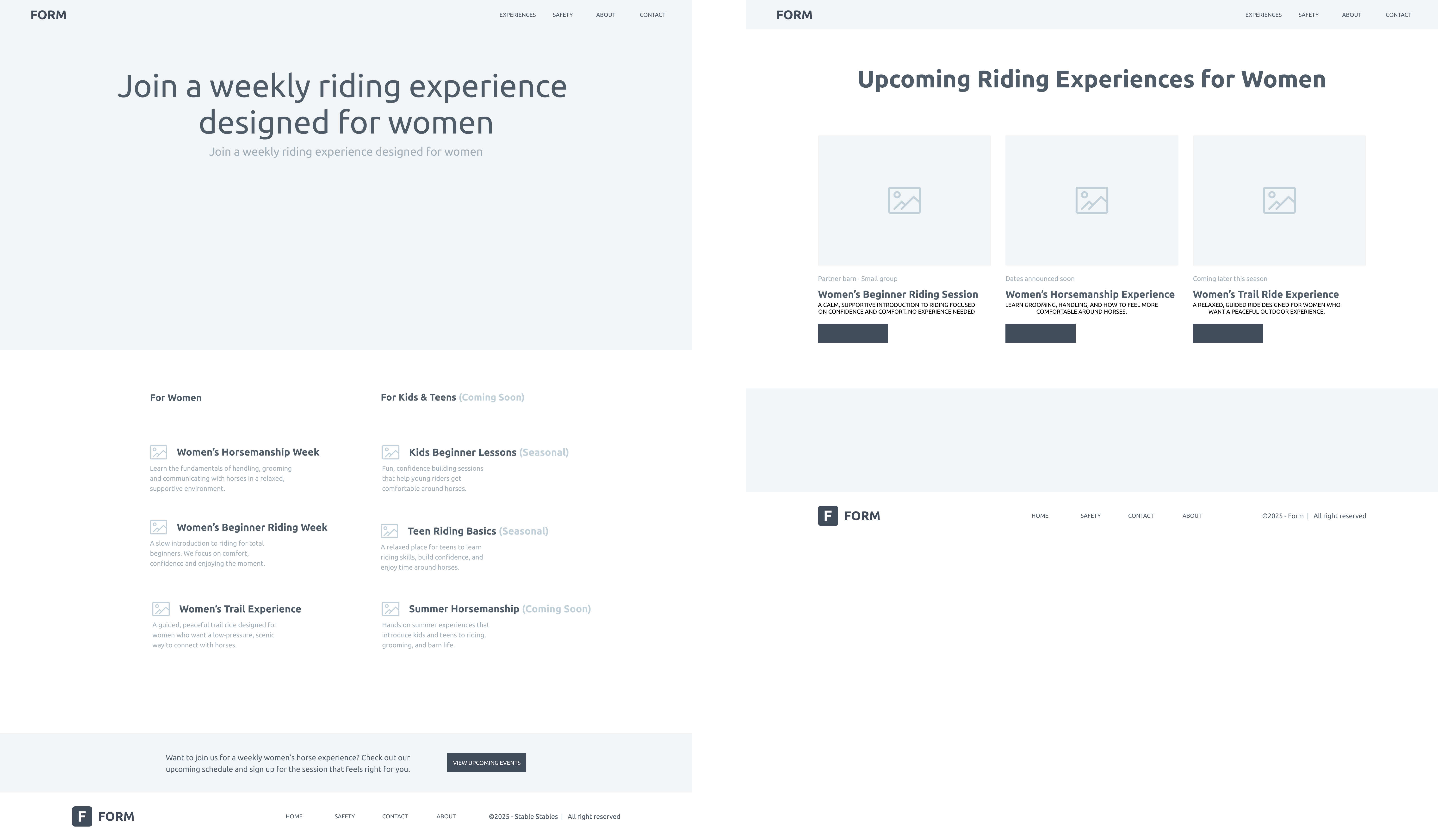 Round 2 wireframes — lo-fi digital layout with grey placeholders