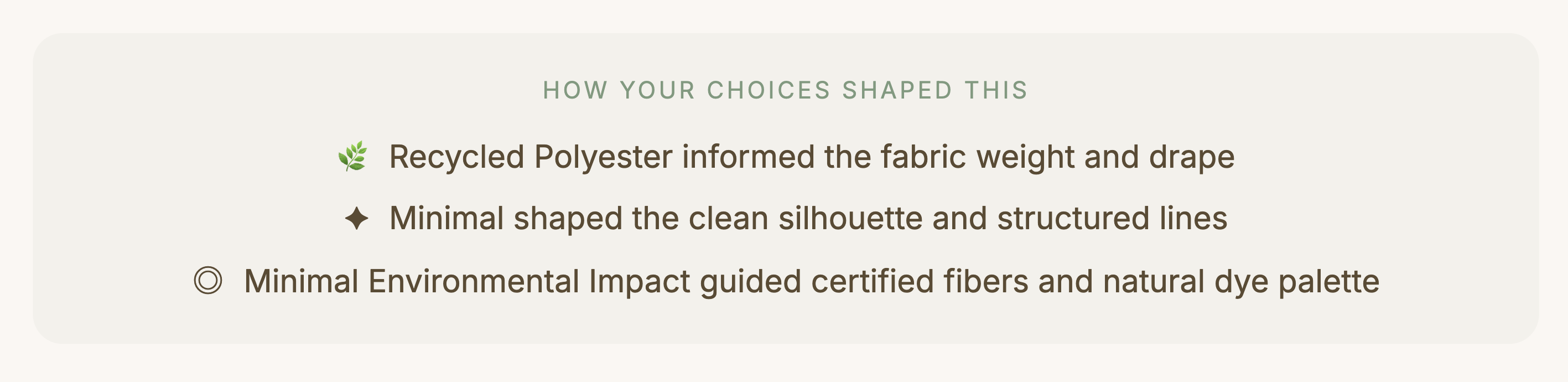 How your choices shaped this section showing three reasoning lines