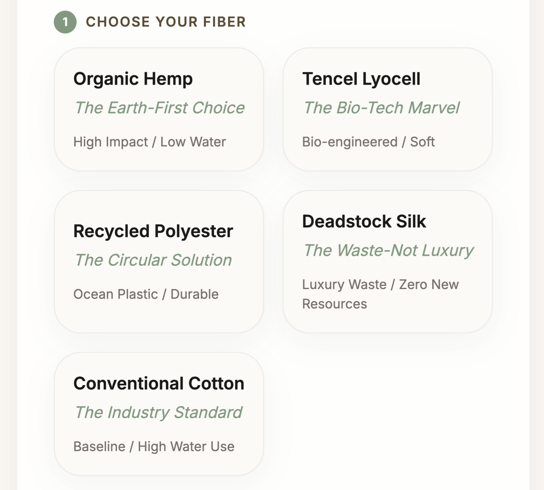 Fiber selection screen