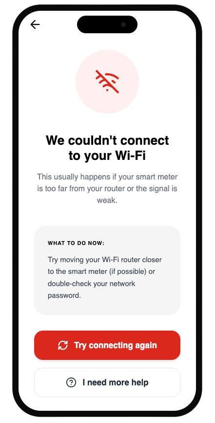 Redesigned error screen with plain language and two action paths