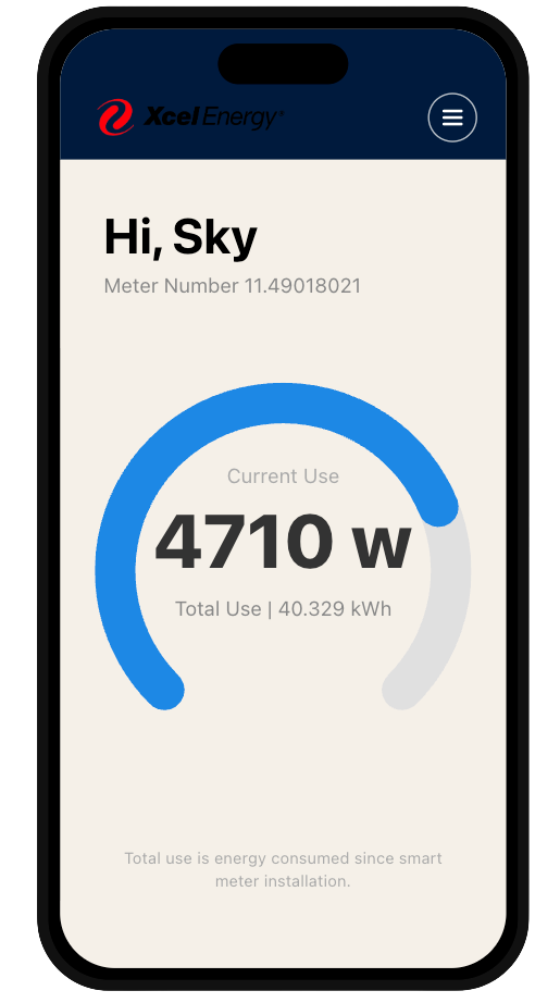 Original My Energy Connection dashboard showing 4710 watts with no context